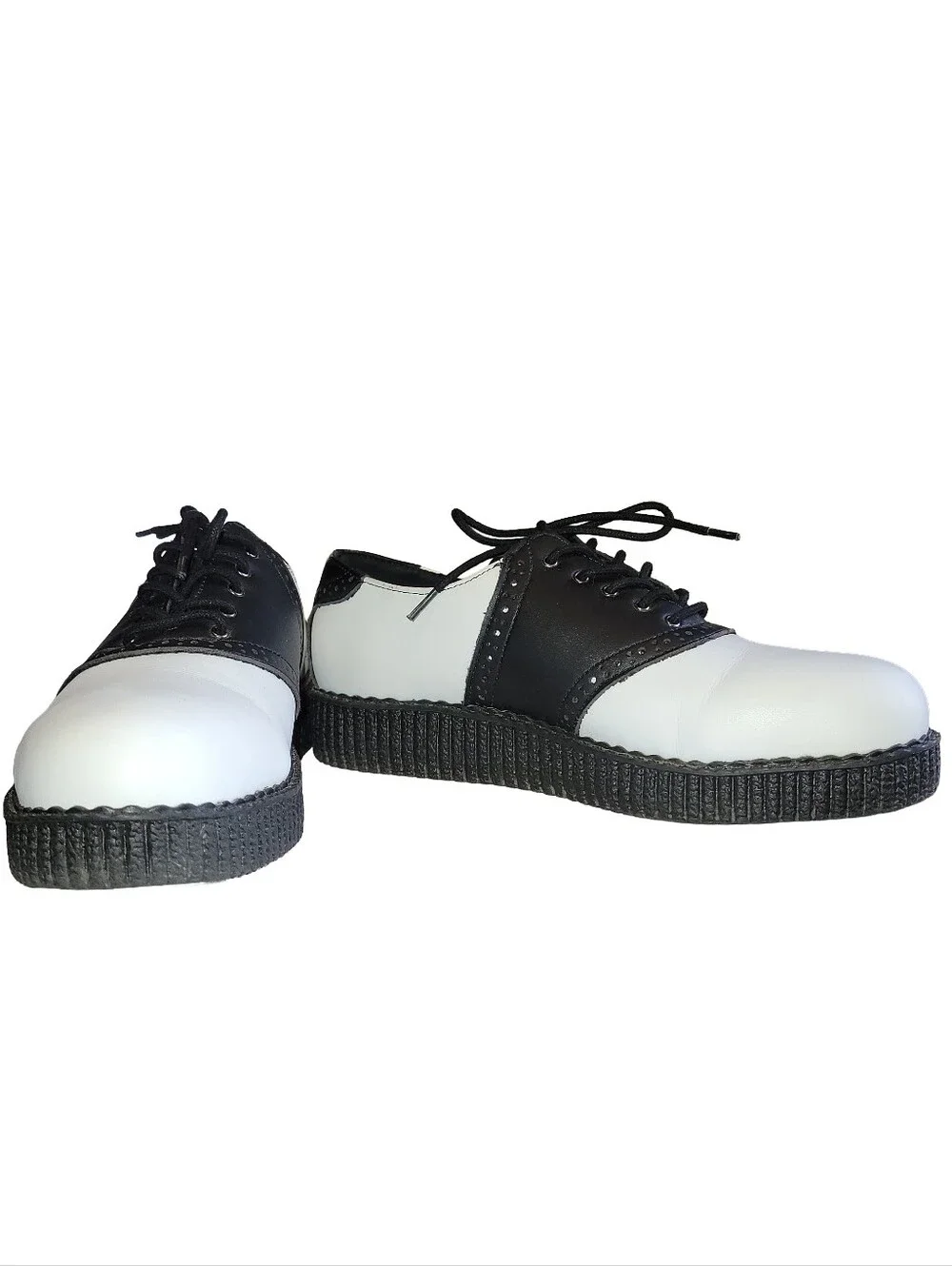TUK Black & White Retro Saddle Oxford Low Creeper Shoes Sz W8 M6 Like New